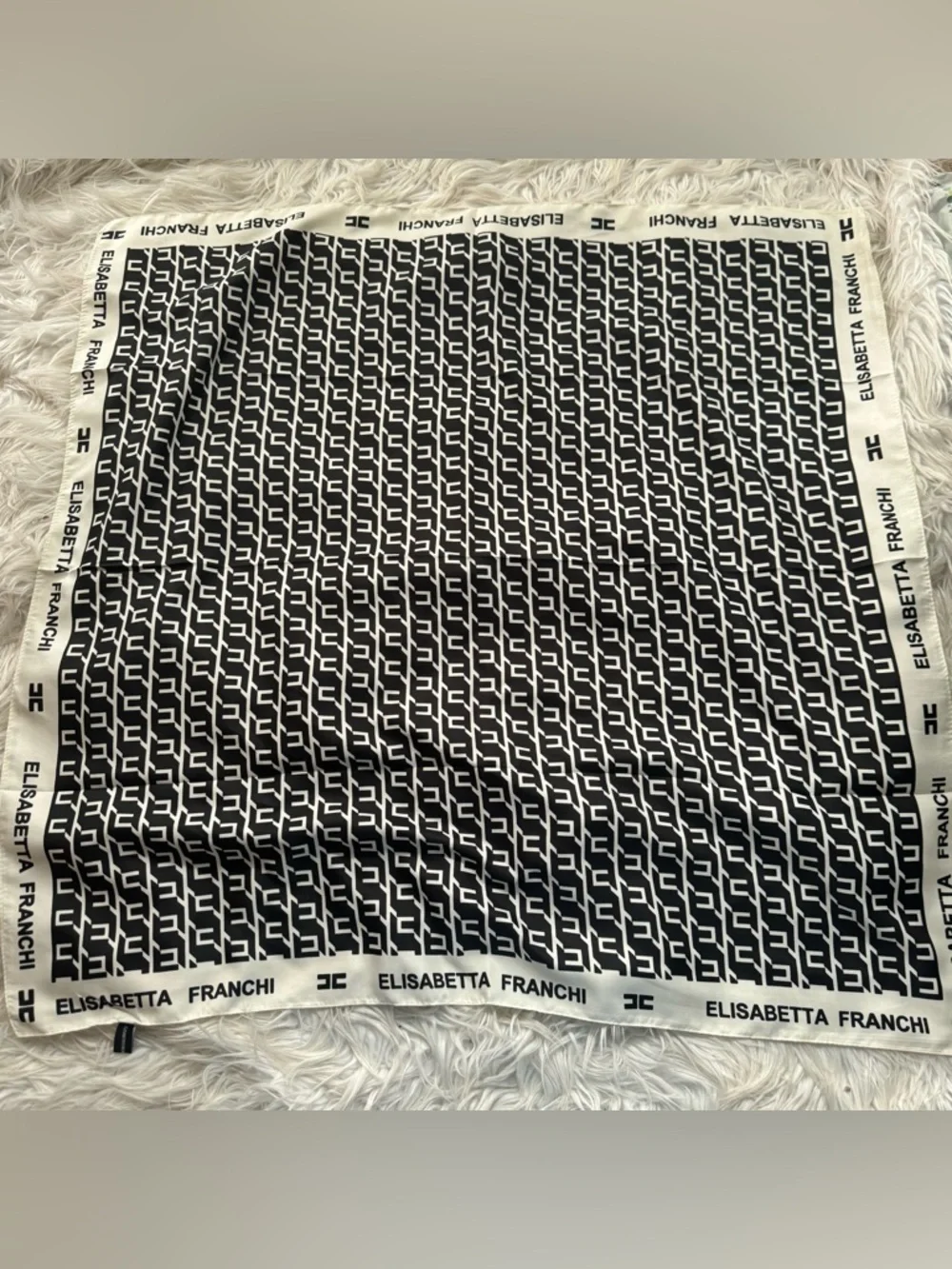Elisabetta Franchi square print black white scarf 35x35 in ‼️LAST ONE LEFT